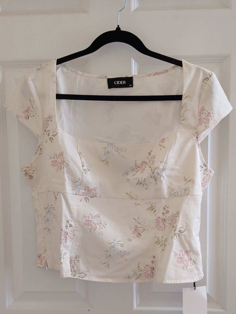Cider Cream Floral Square-Neck Blouse with Cap Sleeves